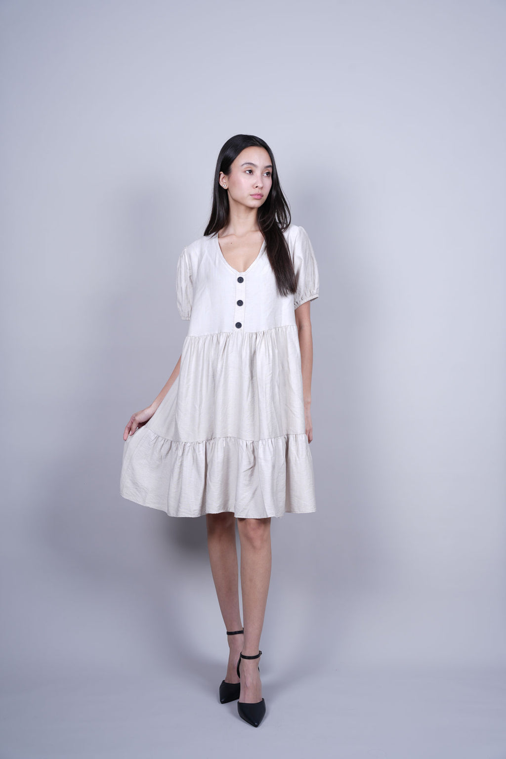 PUFF SLEEVE BUTTON FRONT DRESS