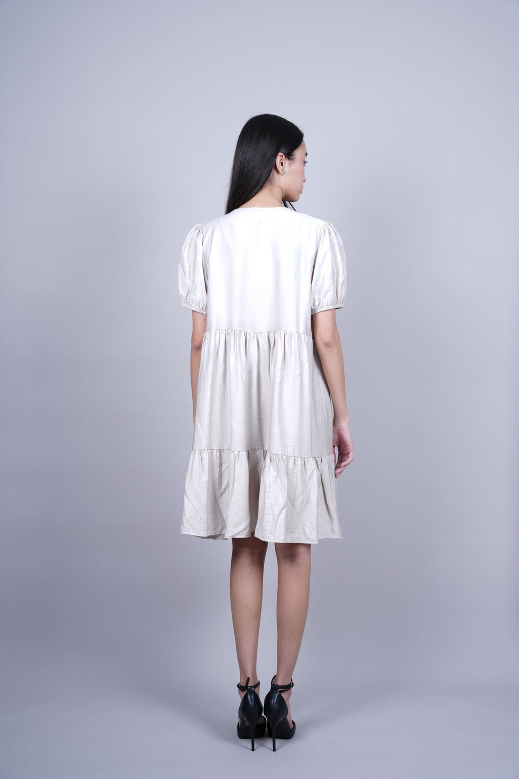 PUFF SLEEVE BUTTON FRONT DRESS
