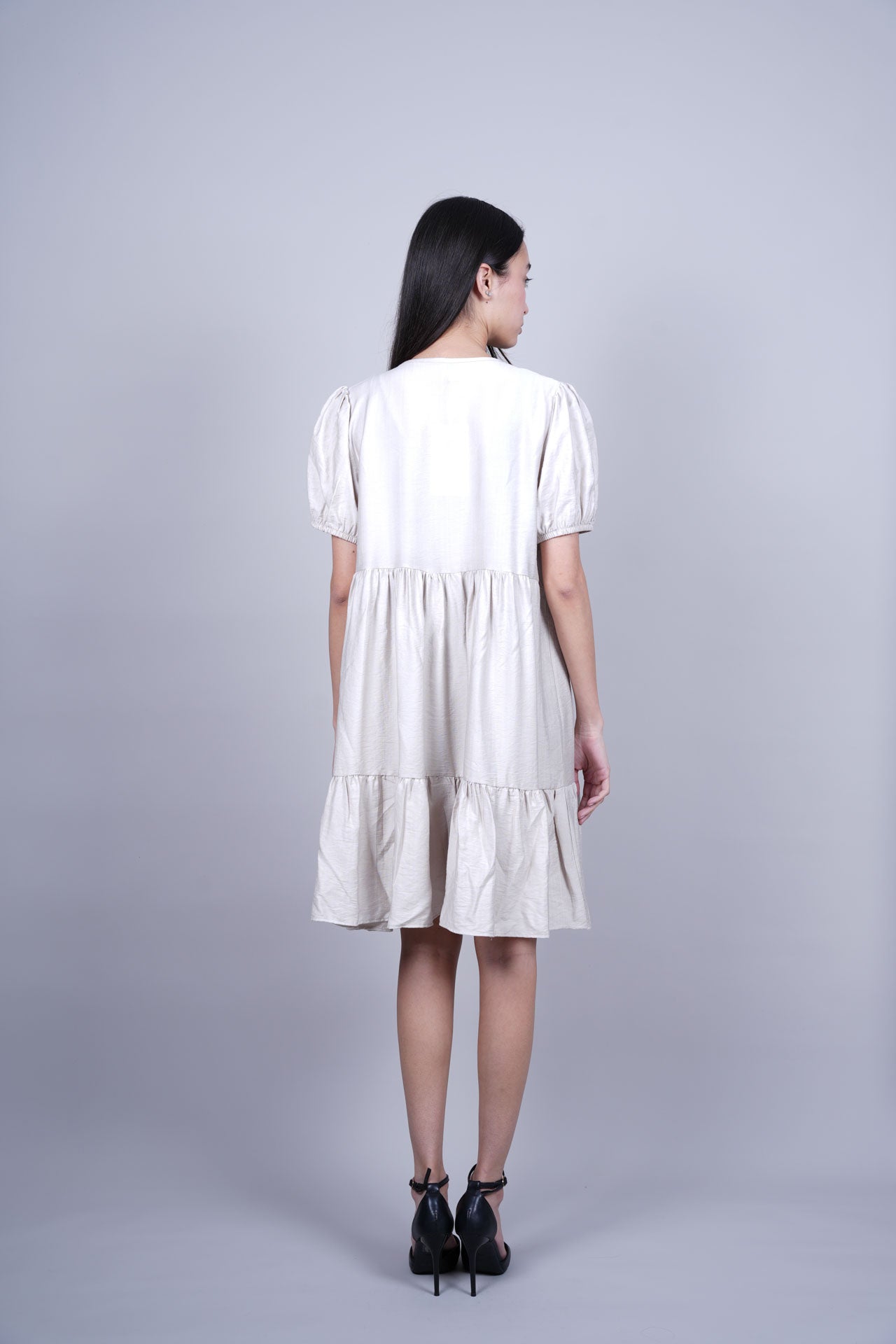 PUFF SLEEVE BUTTON FRONT DRESS