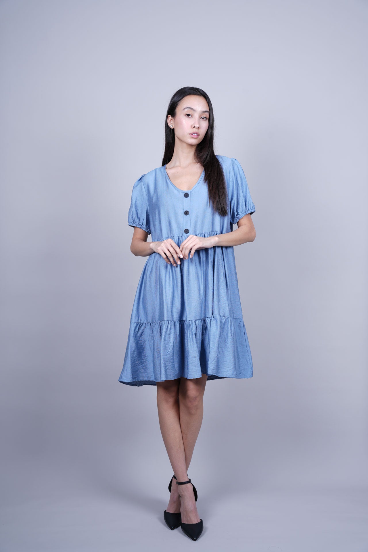 PUFF SLEEVE BUTTON FRONT DRESS