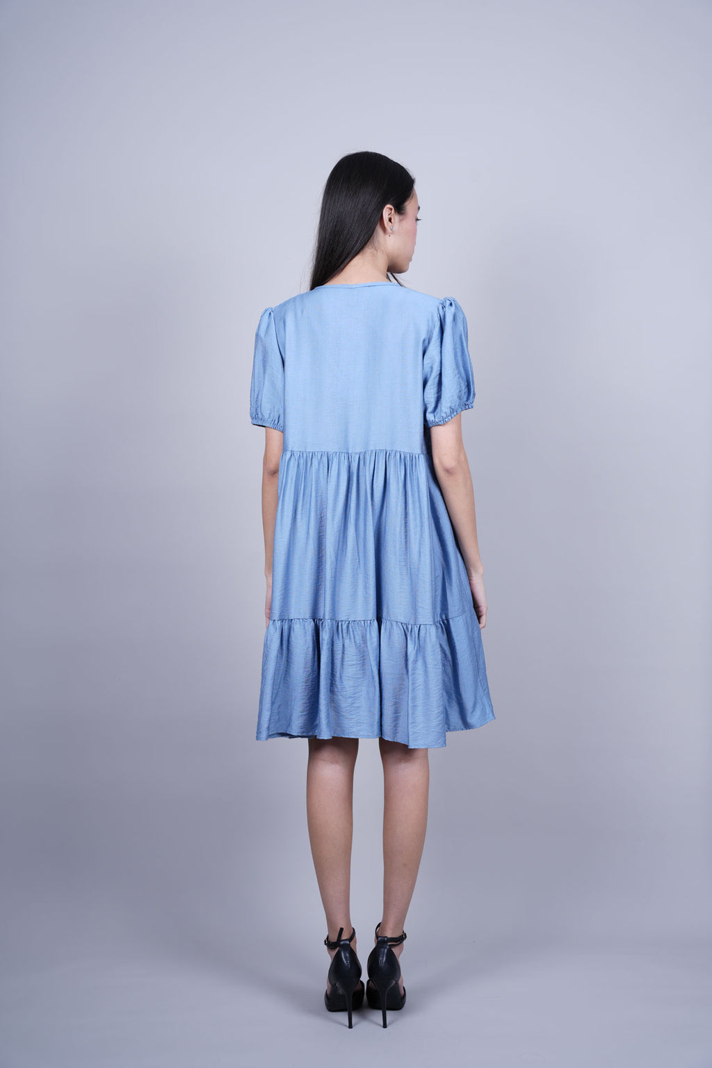 PUFF SLEEVE BUTTON FRONT DRESS