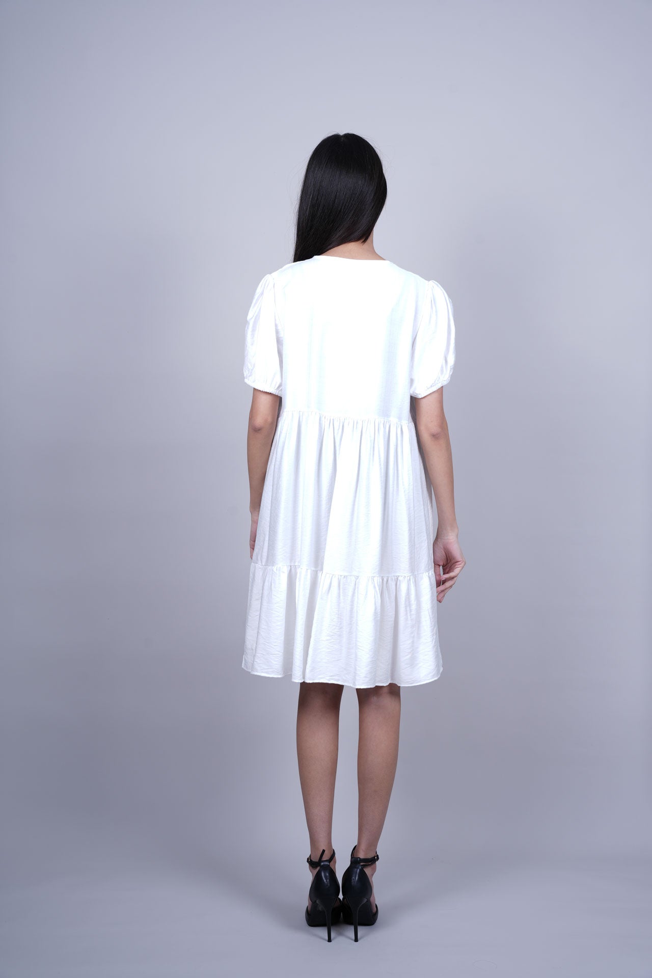 PUFF SLEEVE BUTTON FRONT DRESS