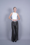 GREY ELASTIC WAIST DENIM-LOOK TROUSERS