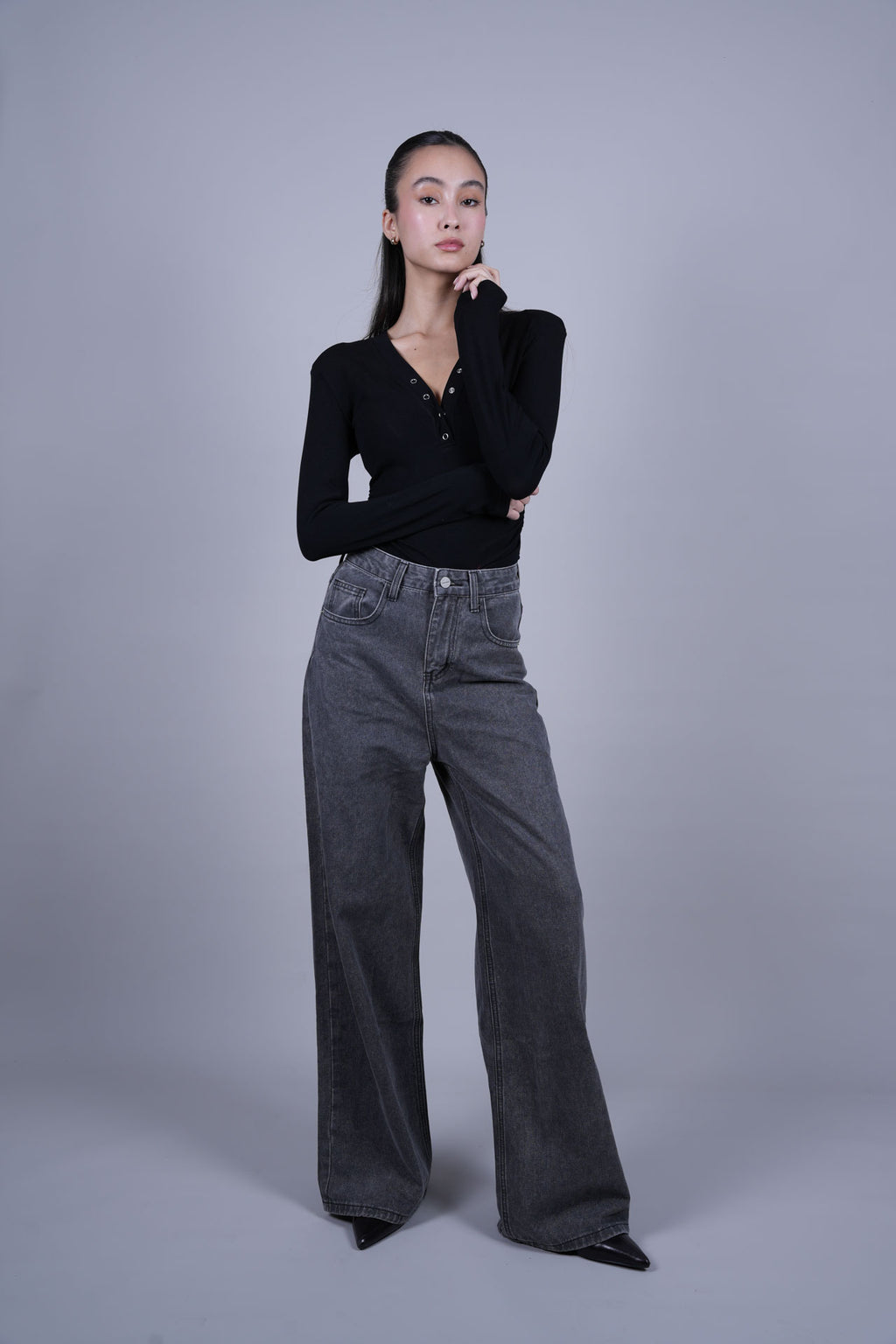 GREY WIDE LEG DENIM JEANS