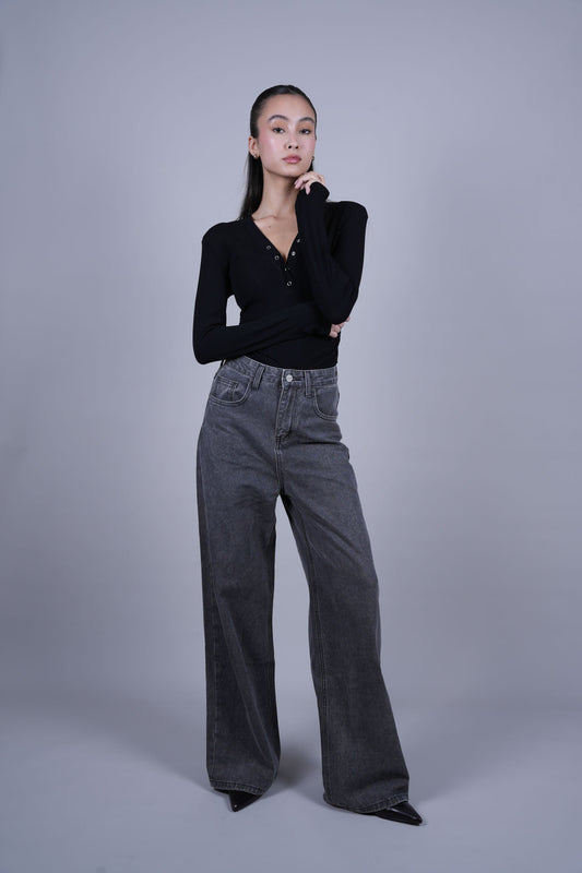 GREY WIDE LEG DENIM JEANS
