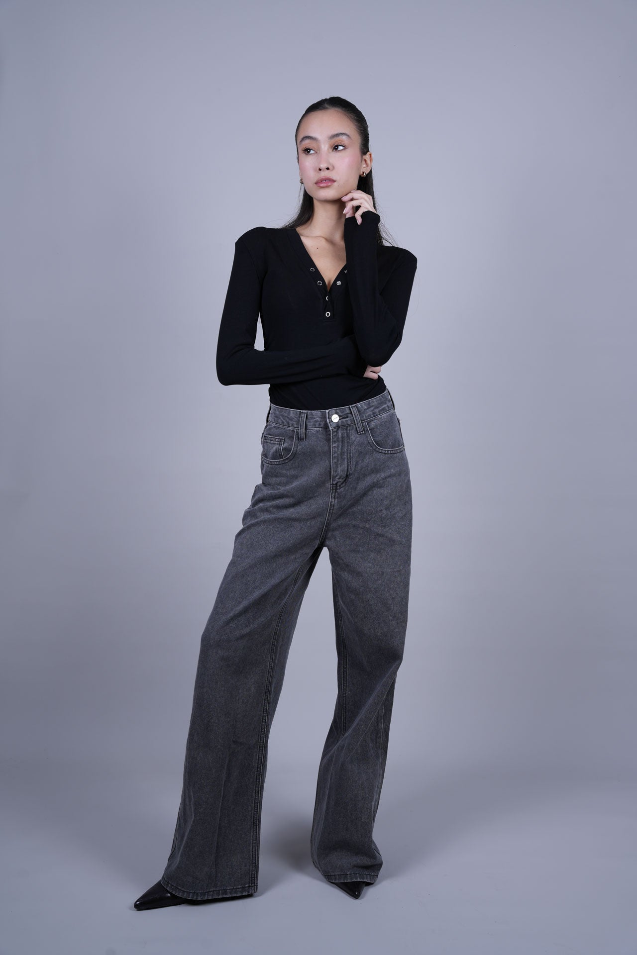 GREY WIDE LEG DENIM JEANS