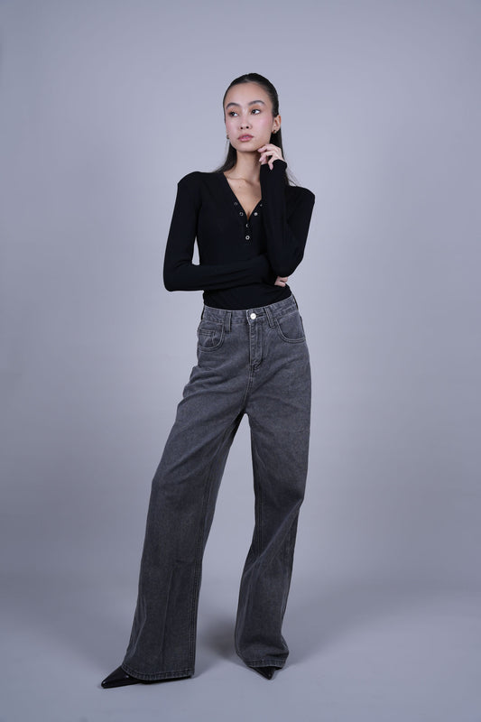 GREY WIDE LEG DENIM JEANS