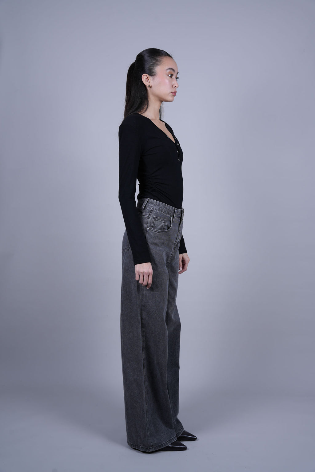GREY WIDE LEG DENIM JEANS