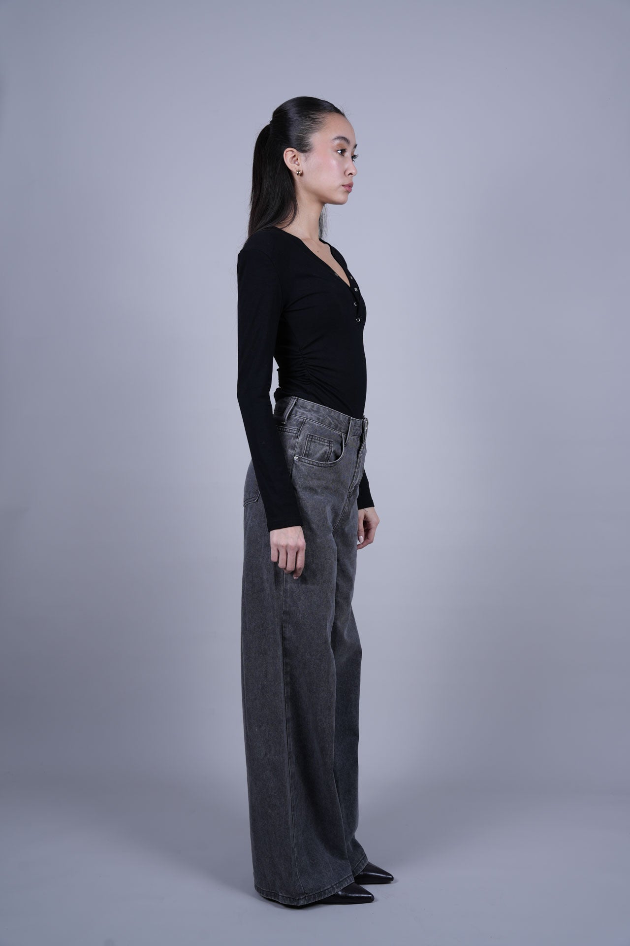 GREY WIDE LEG DENIM JEANS