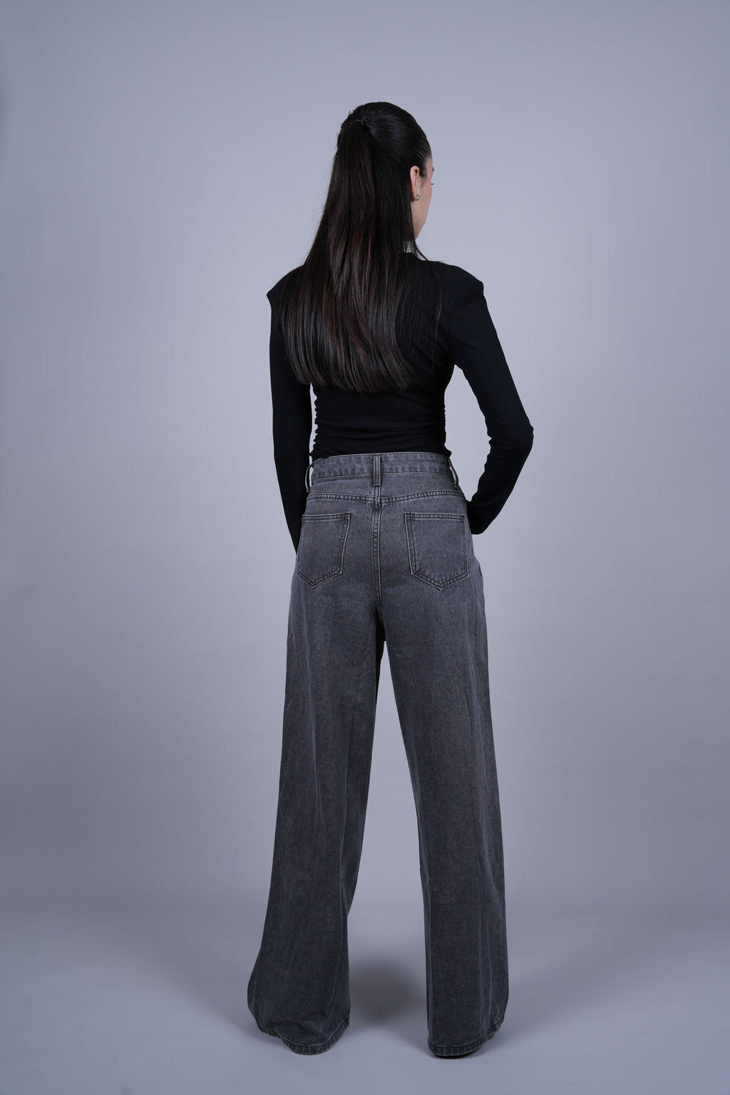 GREY WIDE LEG DENIM JEANS