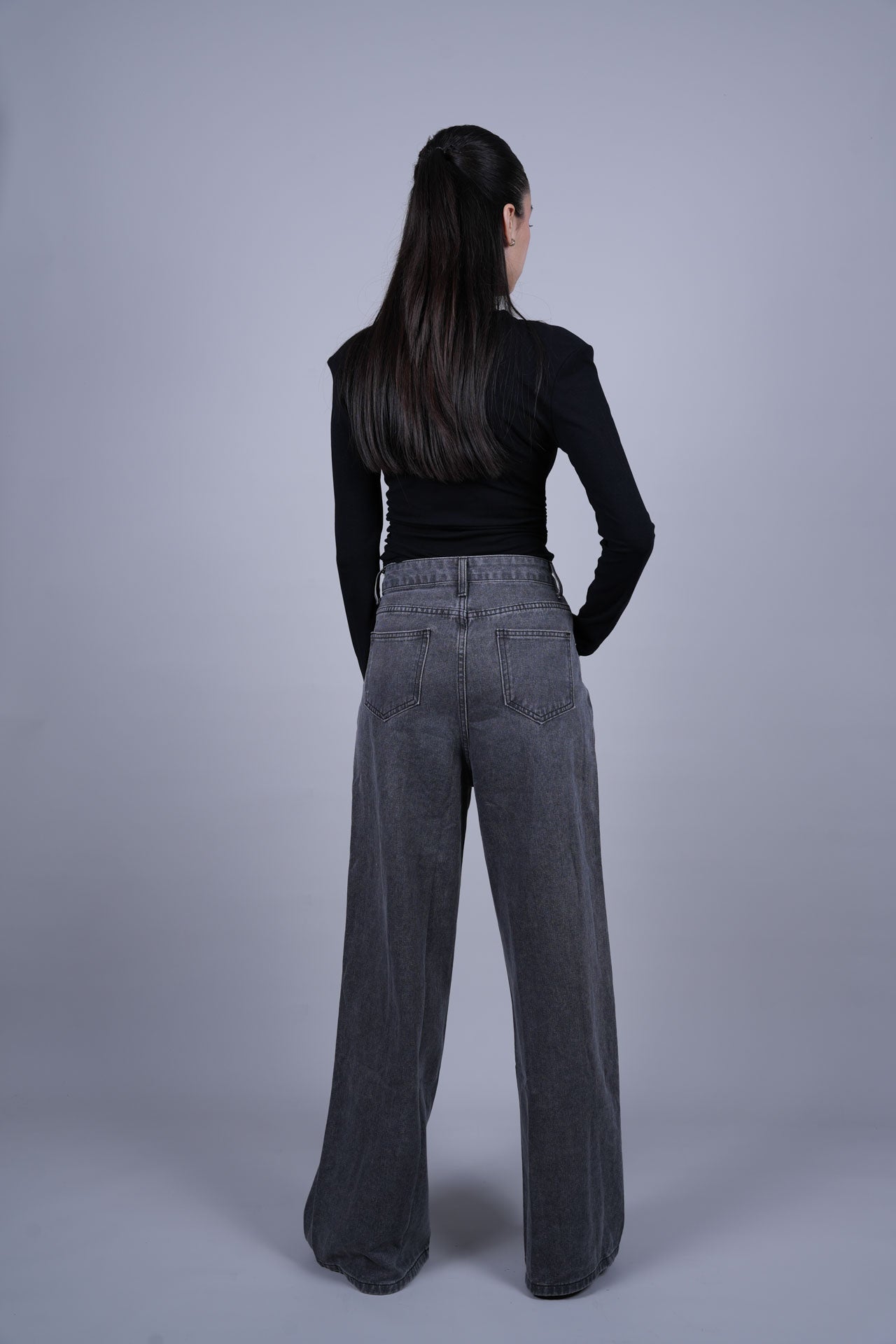 GREY WIDE LEG DENIM JEANS