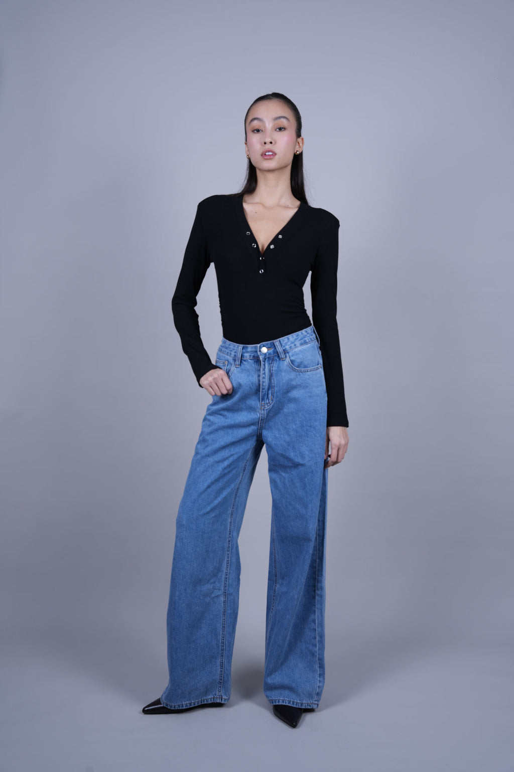 CLASSIC BLUE WIDE LEG DENIM JEANS