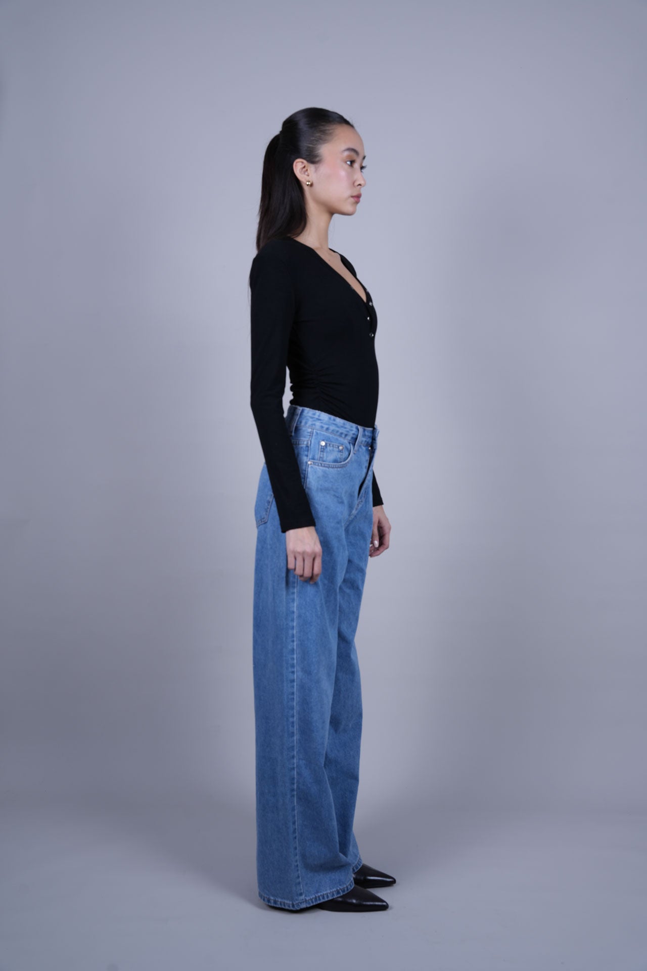 CLASSIC BLUE WIDE LEG DENIM JEANS