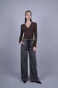 DRAWSTRING WIDE LEG DENIM JEANS
