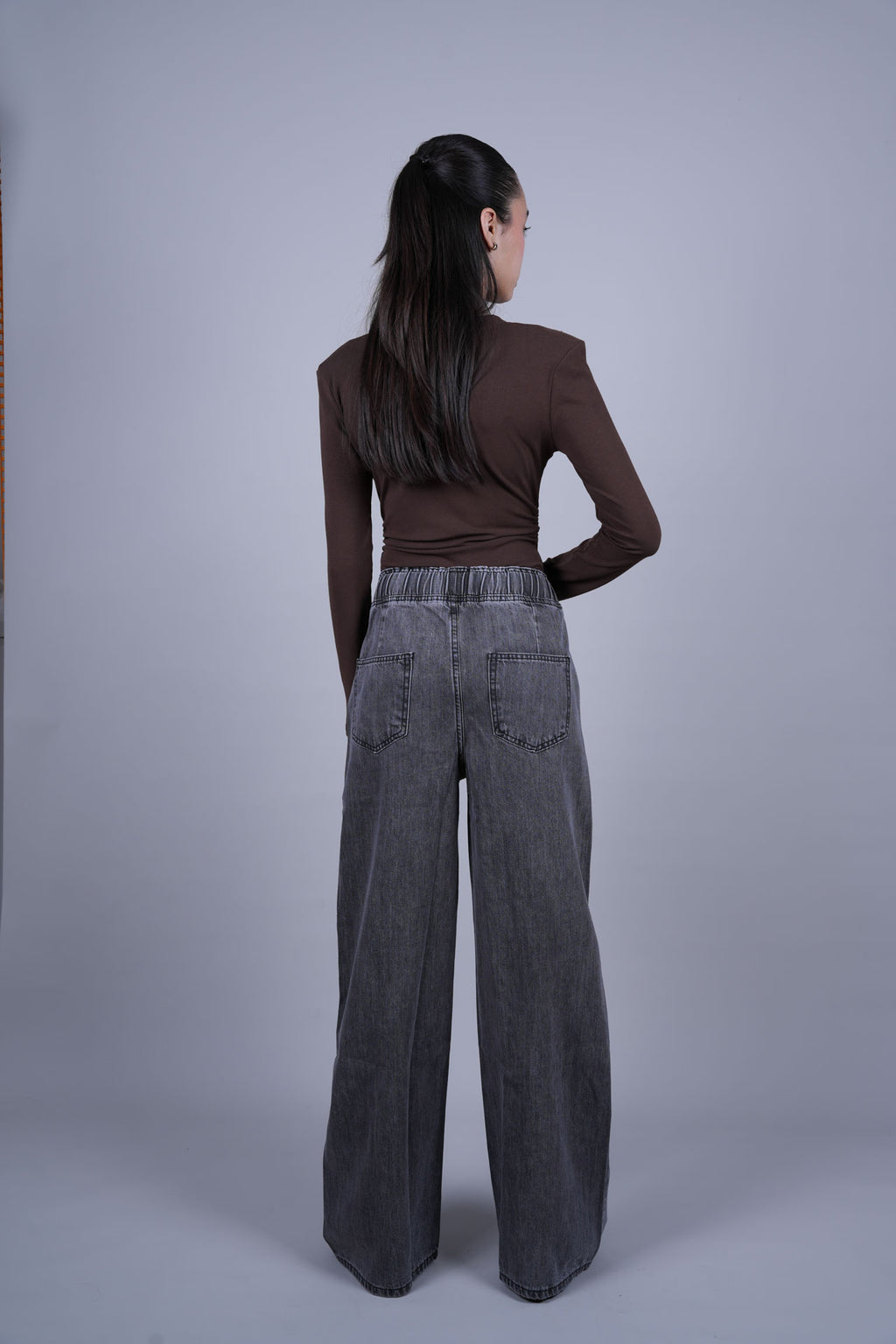 DRAWSTRING WIDE LEG DENIM JEANS