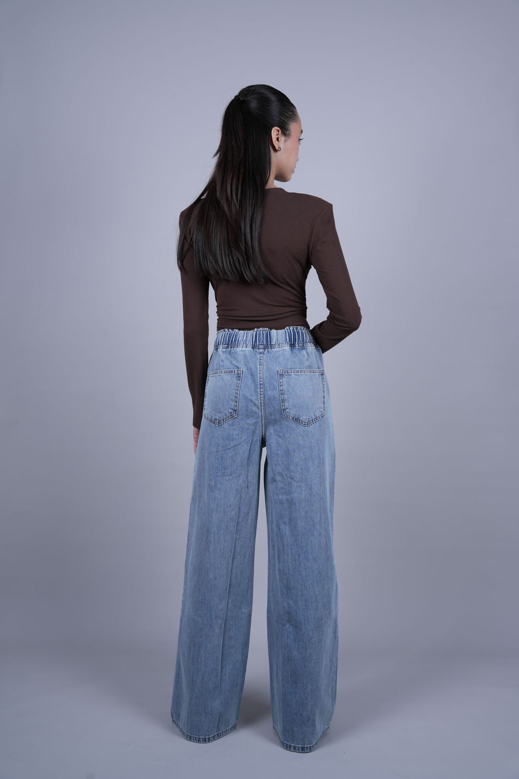 DRAWSTRING WIDE LEG DENIM JEANS – LIGHT WASH