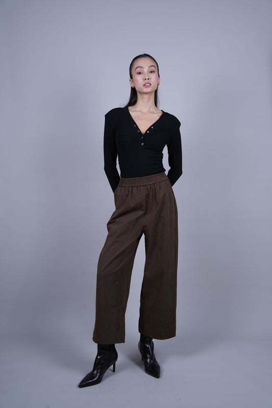 ELASTIC WAIST WIDE LEG PANTS
