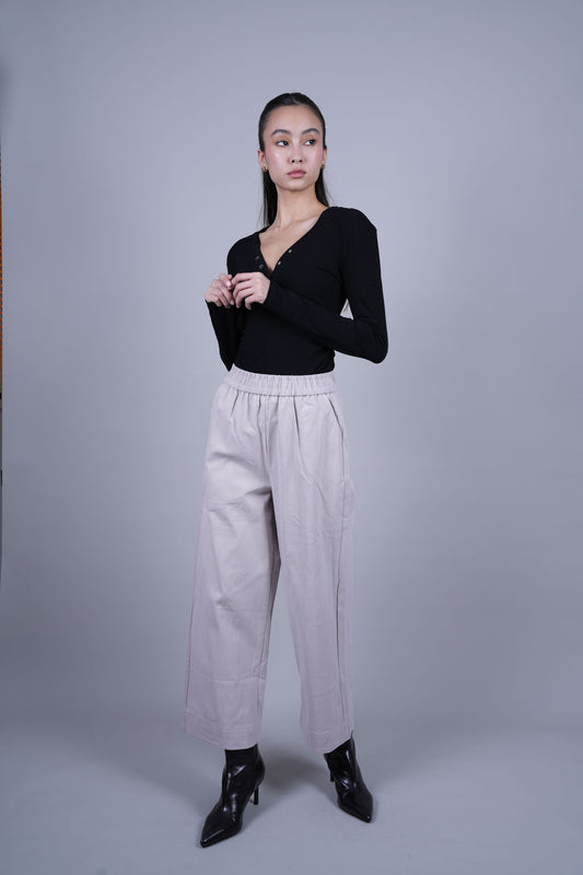 ELASTIC WAIST WIDE LEG PANTS