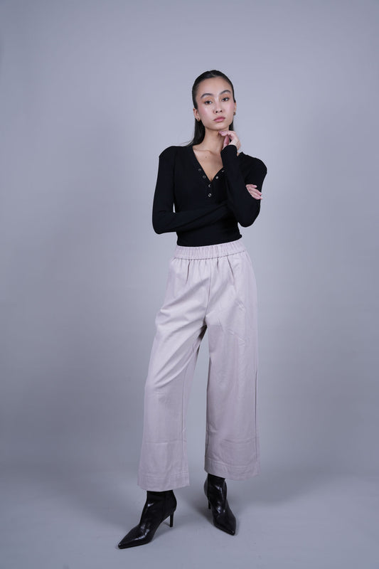 ELASTIC WAIST WIDE LEG PANTS