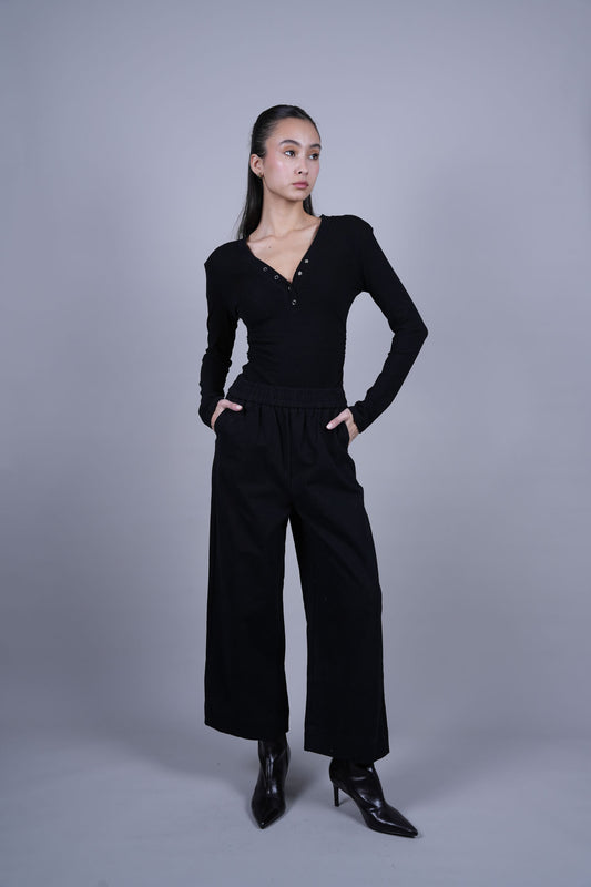 ELASTIC WAIST WIDE LEG PANTS