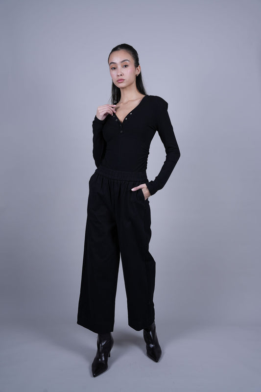 ELASTIC WAIST WIDE LEG PANTS