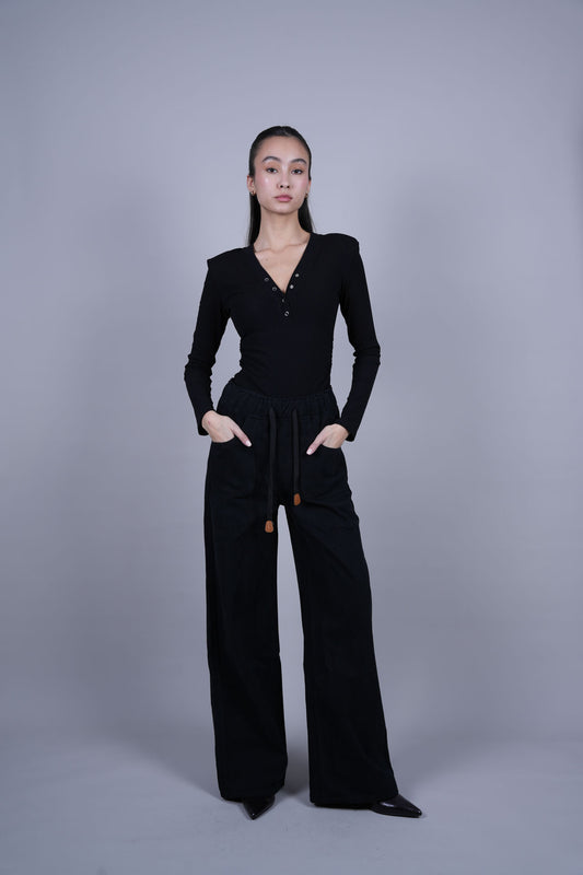 DRAWSTRING WIDE LEG PANTS