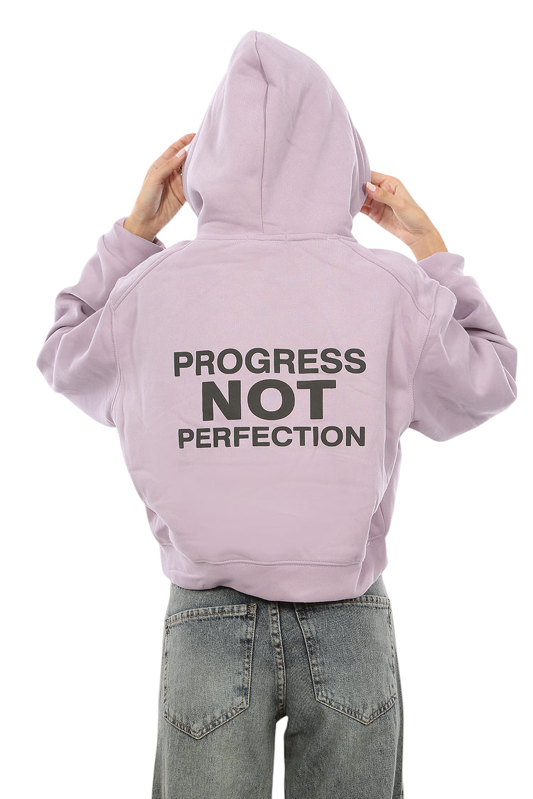 PROGRESS PRINTED VELVET-LINED CROPPED HOODIE