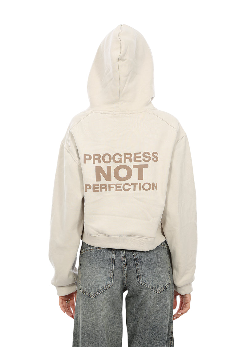 PROGRESS PRINTED VELVET-LINED CROPPED HOODIE