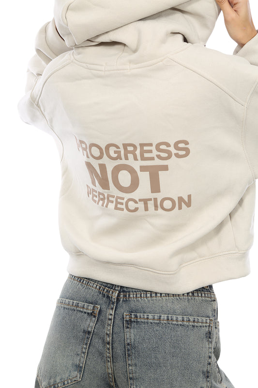 PROGRESS PRINTED VELVET-LINED CROPPED HOODIE