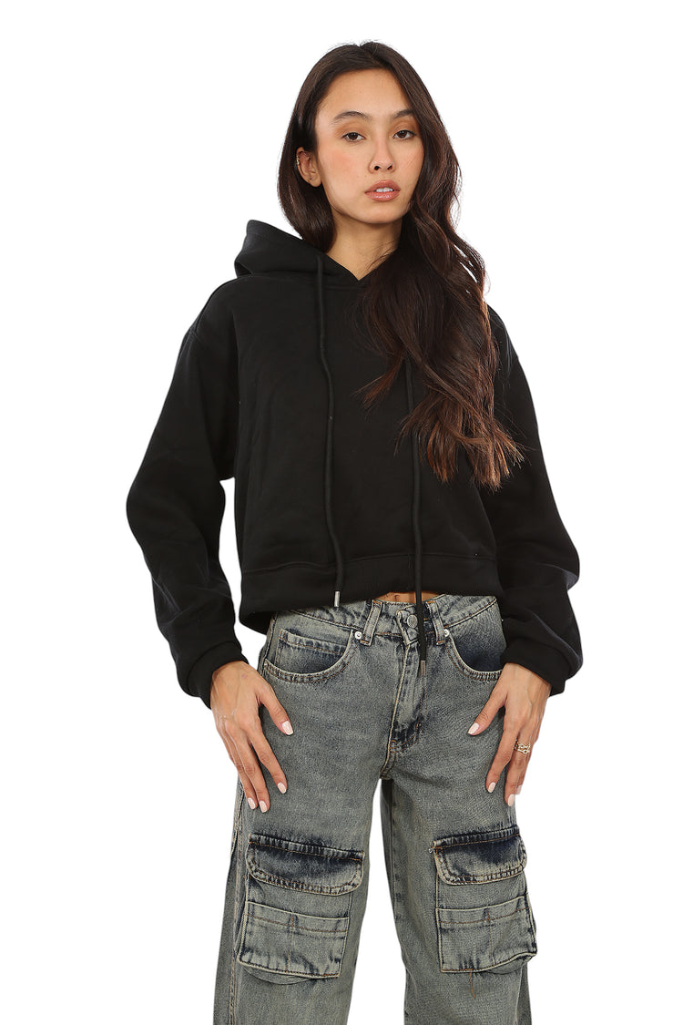 PROGRESS PRINTED VELVET-LINED CROPPED HOODIE