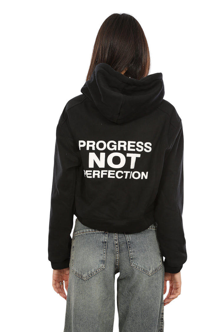 PROGRESS PRINTED VELVET-LINED CROPPED HOODIE