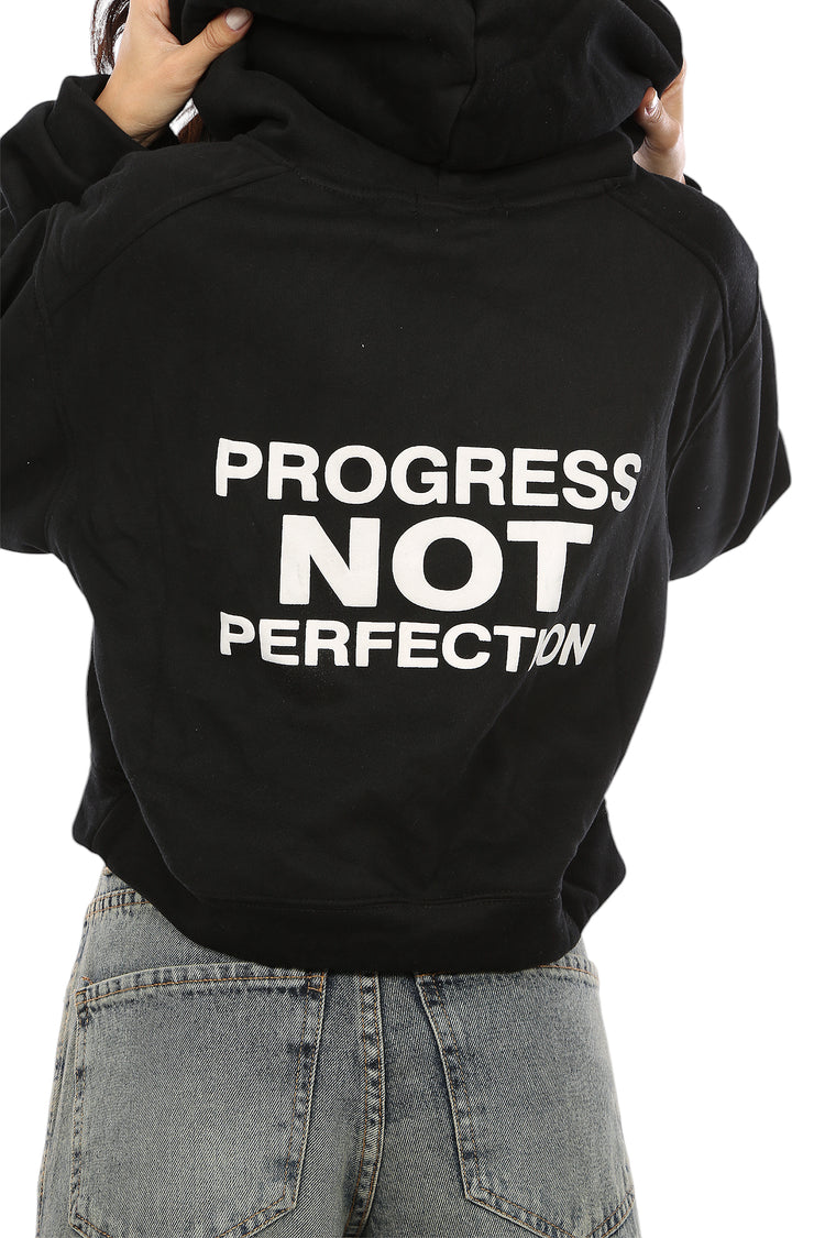 PROGRESS PRINTED VELVET-LINED CROPPED HOODIE