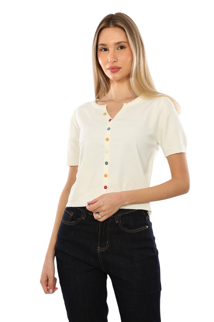 MULTI-COLORED BUTTON UP TOP