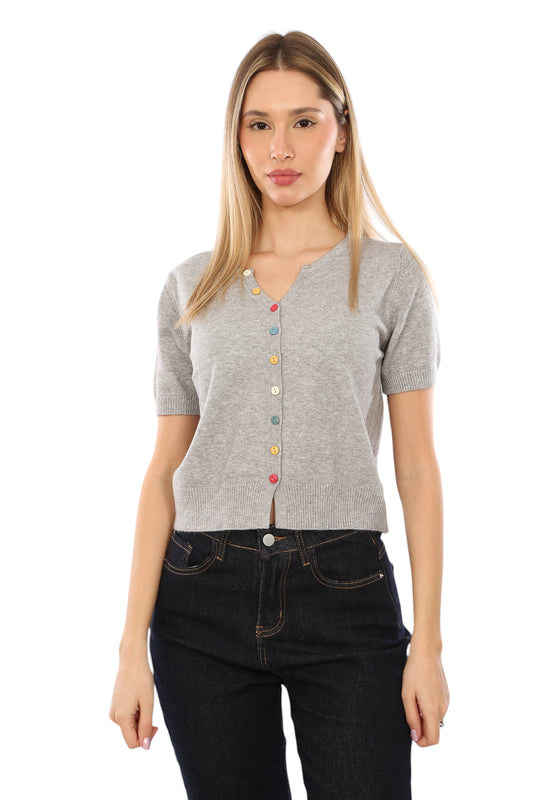 MULTI-COLORED BUTTON UP TOP