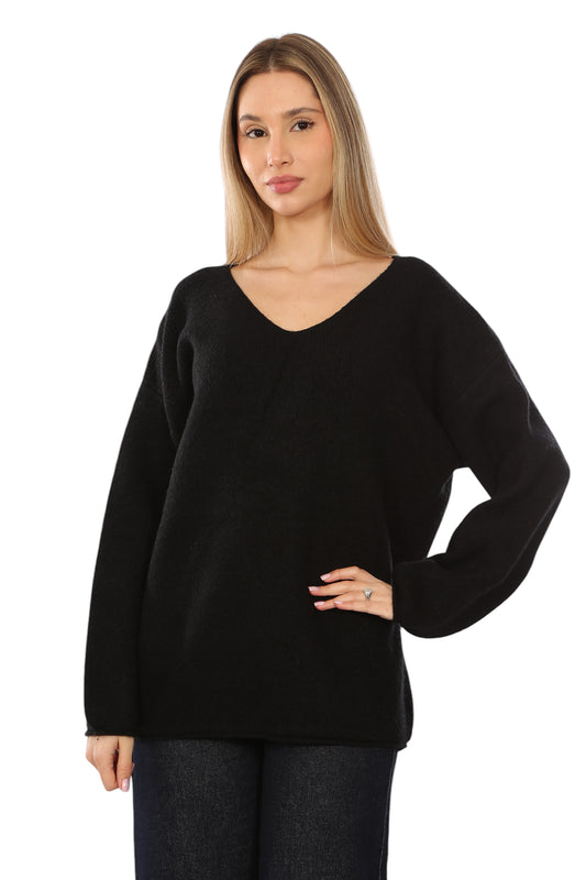 OVER-SIZED V NECK KNITTED SWEATER