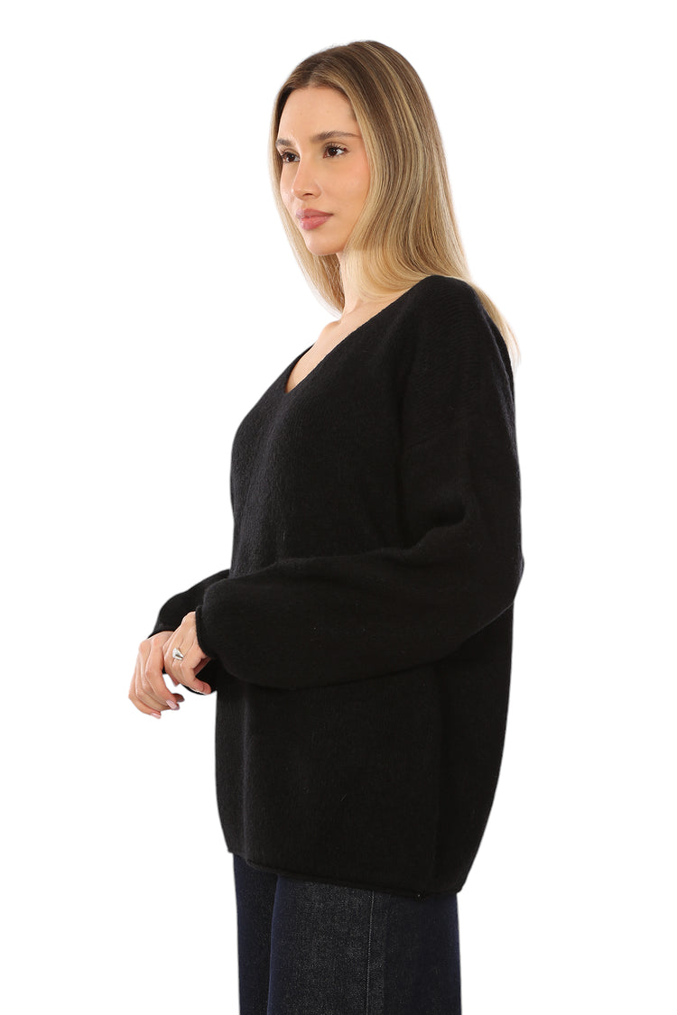 OVER-SIZED V NECK KNITTED SWEATER