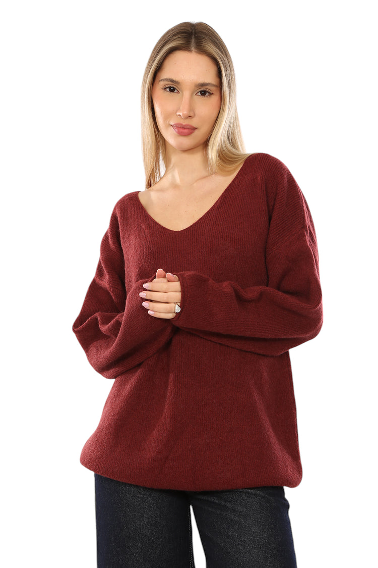 OVER-SIZED V NECK KNITTED SWEATER