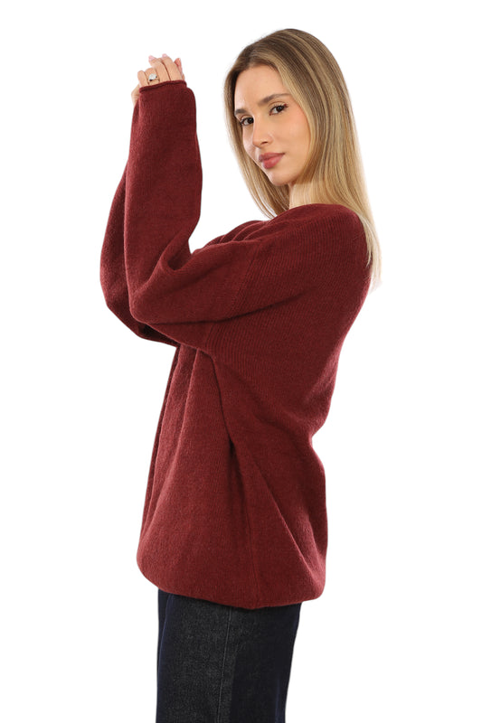 OVER-SIZED V NECK KNITTED SWEATER