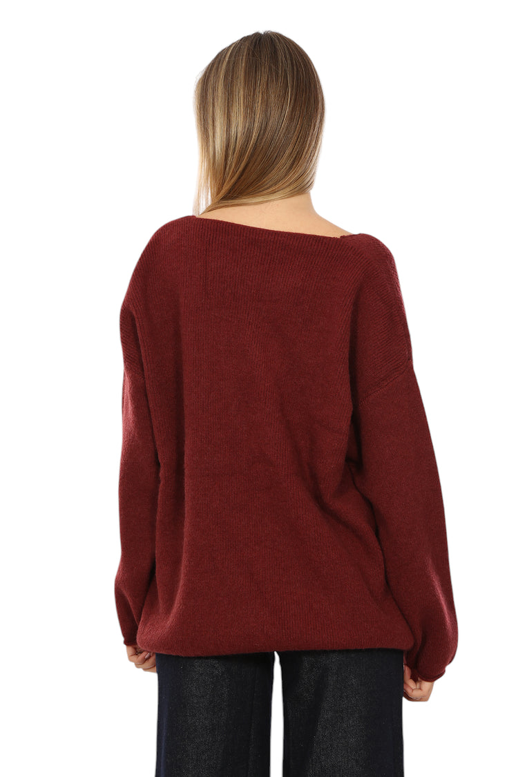 OVER-SIZED V NECK KNITTED SWEATER