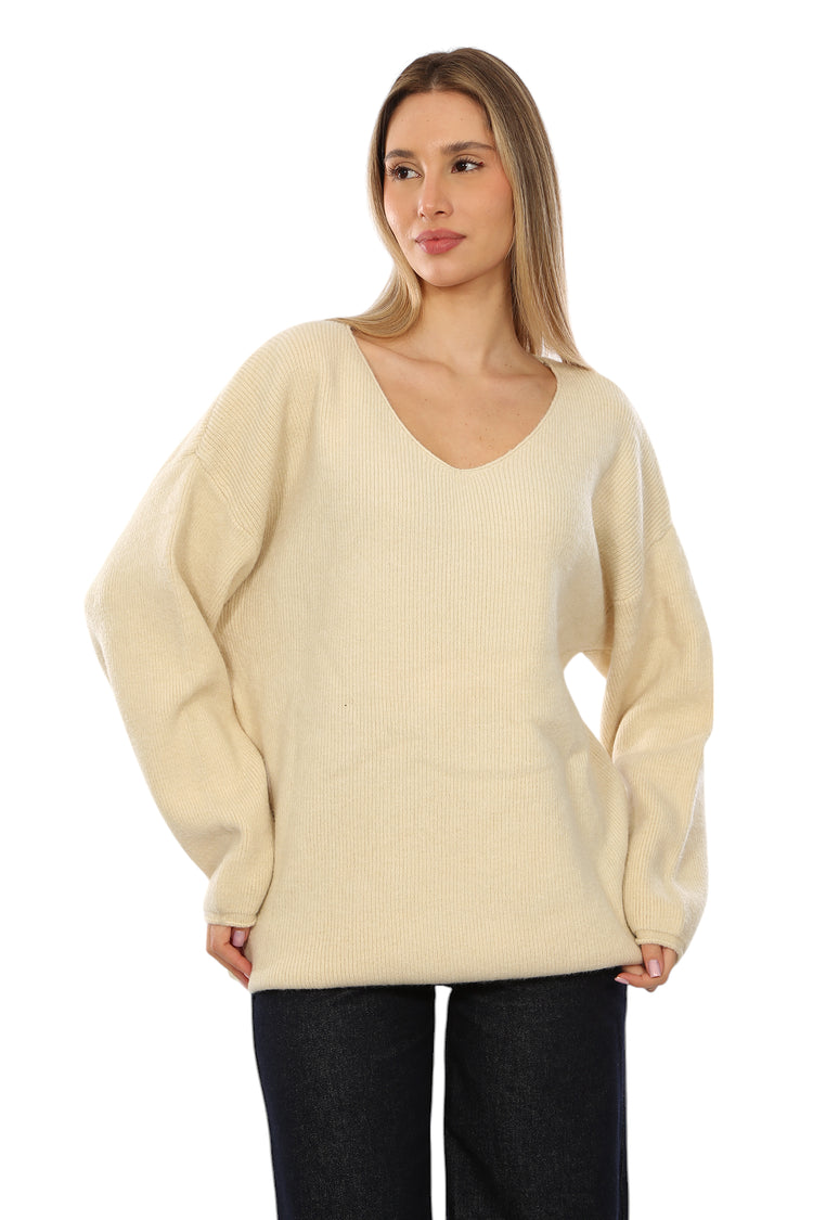 OVER-SIZED V NECK KNITTED SWEATER