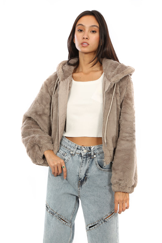 FUR JACKET WITH HOODIE