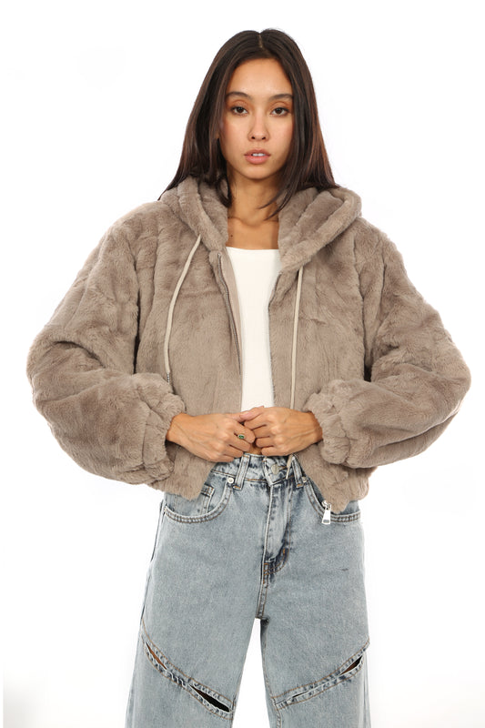 FUR JACKET WITH HOODIE