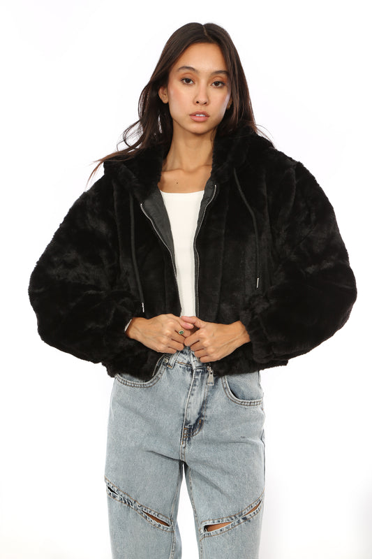 FUR JACKET WITH HOODIE