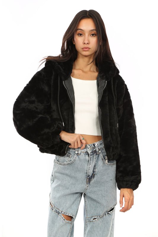 FUR JACKET WITH HOODIE