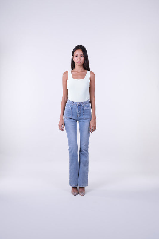 RIBBED SQUARE NECK SLEEVELESS TOP