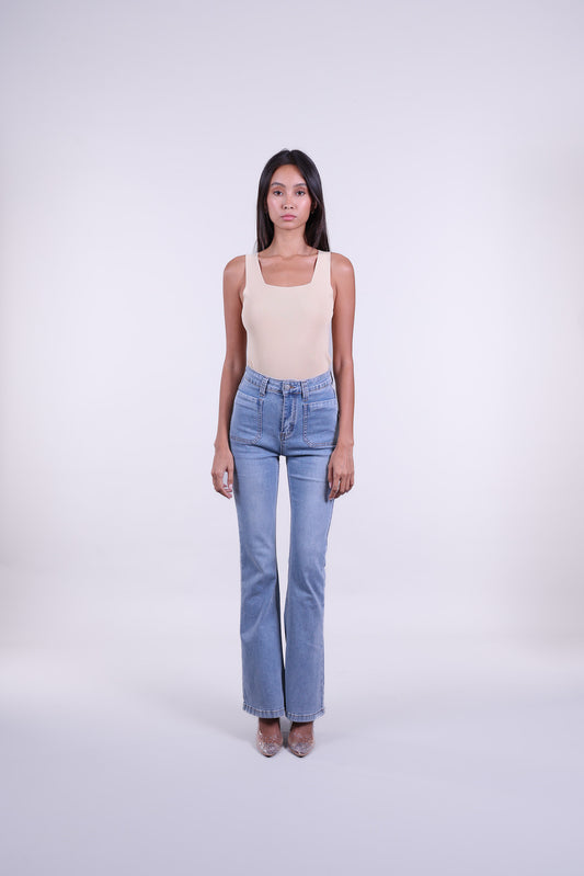 RIBBED SQUARE NECK SLEEVELESS TOP