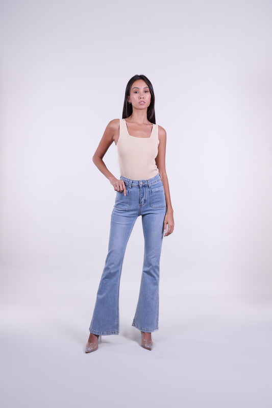 RIBBED SQUARE NECK SLEEVELESS TOP