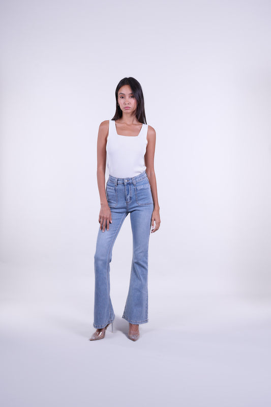 RIBBED SQUARE NECK SLEEVELESS TOP
