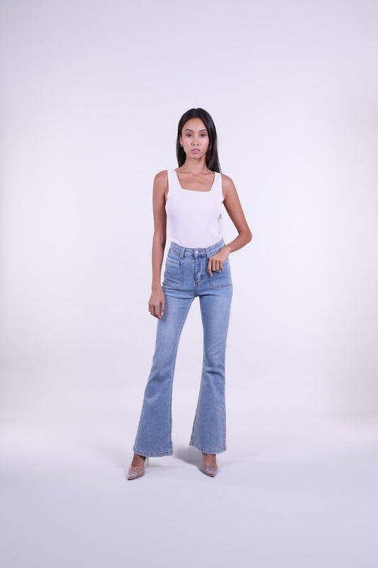 RIBBED SQUARE NECK SLEEVELESS TOP