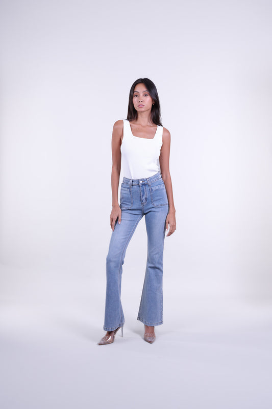 RIBBED SQUARE NECK SLEEVELESS TOP